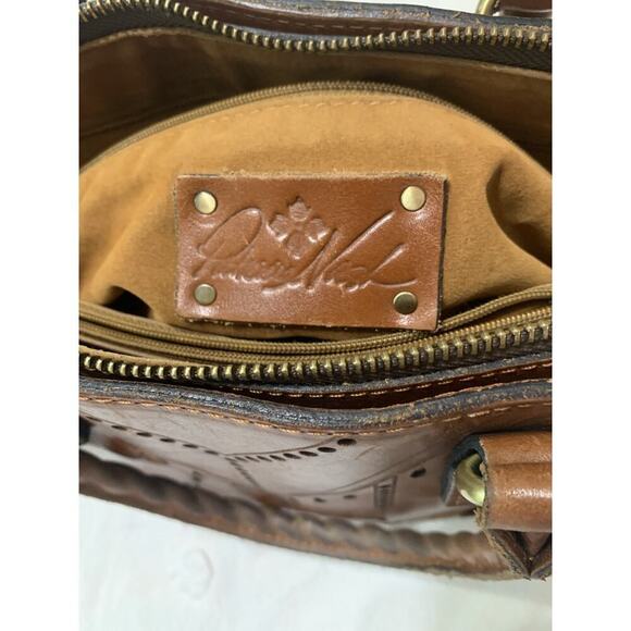 Patricia Nash Angela Laser Cut Satchel Leather Handbag Tan Brown Western - Picture 5 of 8